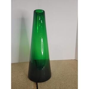 Green Hand Blown Art Glass Cone Vase MCM Minimalist Table Home Decor Centerpiece
